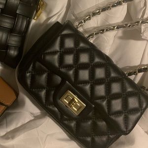 Black quilted mini bag with gold chain strap NWOT